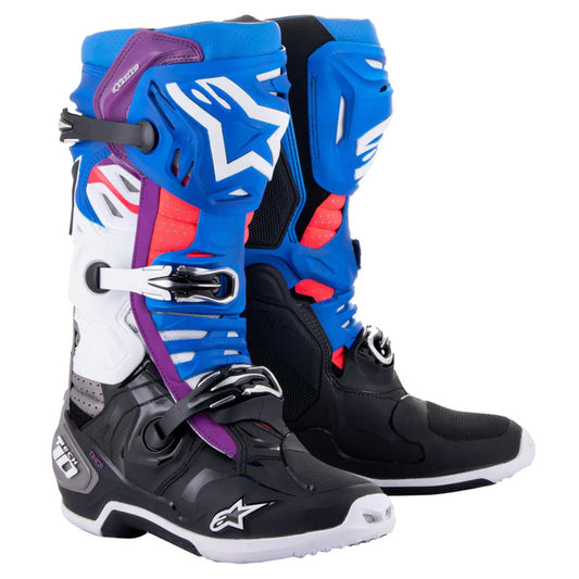 ALPINESTARS TECH 10 SUPERVENTED BLACK-ENAMEL BLUE PURPLE WHITE