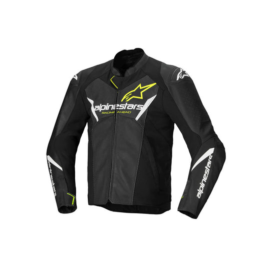 Alpinestars Faster V3 Air Leather Jacket Black White Yellow Fluro