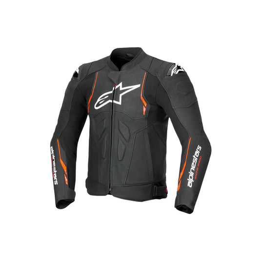 Alpinestars DUSK AIRFLOW LEATHER JACKET BLACK FLURO RED