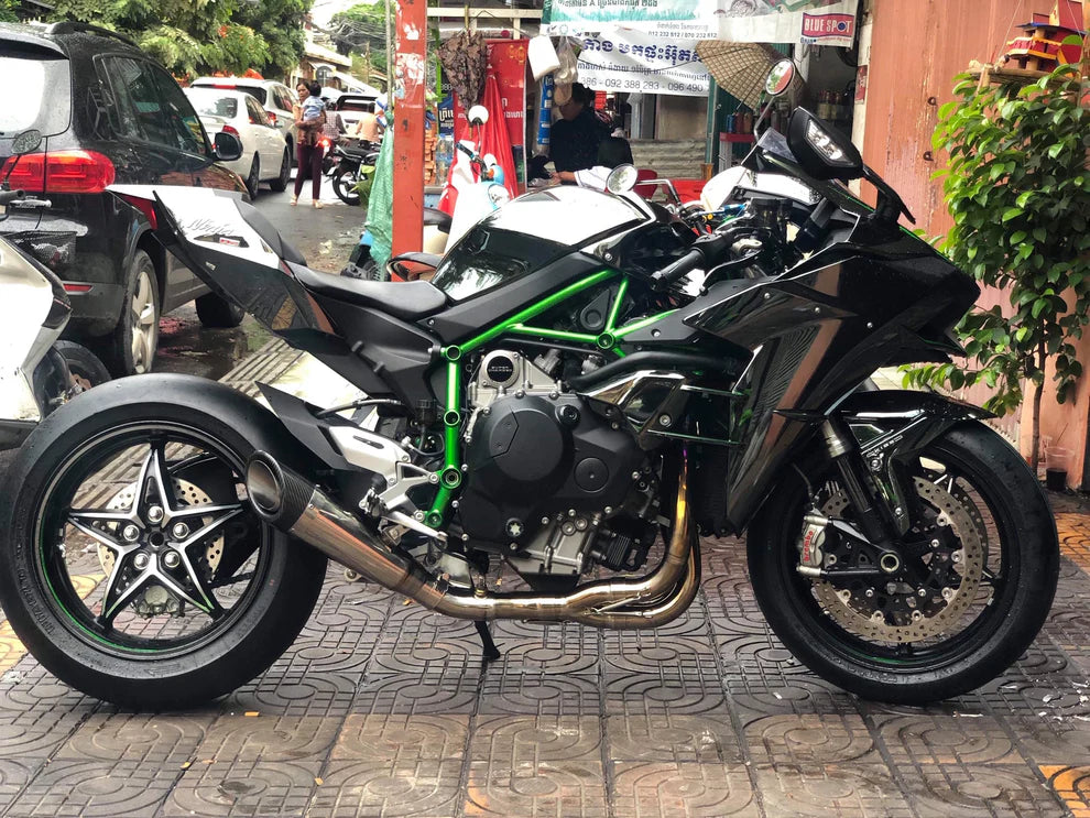 Vandemon - Kawasaki Ninja H2 & H2R Vandemon Brushed Titanium Exhaust & Carbon Tip Muffler