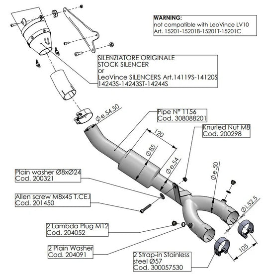 LeoVince LV Link Pipe (Cat Elim.) Stainless YZF-R1/M '15> (Comp. W Orig. & LV Factory-S Exhaust) *Not LV-10