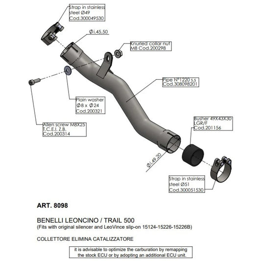 LeoVince LV Link Pipe (Cat Elim.) Stainless Leoncino/Trail 500 '17> (Orig. & Leovince Exhaust)