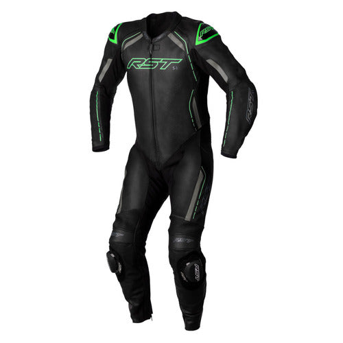 RST S-1 CE MEN'S LEATHER ONE PIECE SUIT BLACK/GREY/NEON GREEN