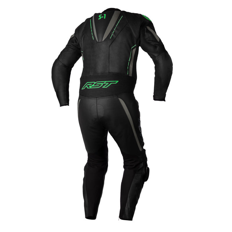 RST S-1 CE MEN'S LEATHER ONE PIECE SUIT BLACK/GREY/NEON GREEN