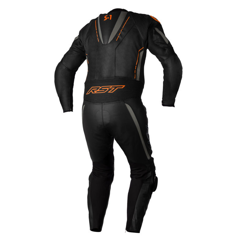 RST S-1 CE MEN'S LEATHER ONE PIECE SUIT BLACK/GREY/NEON ORANGE