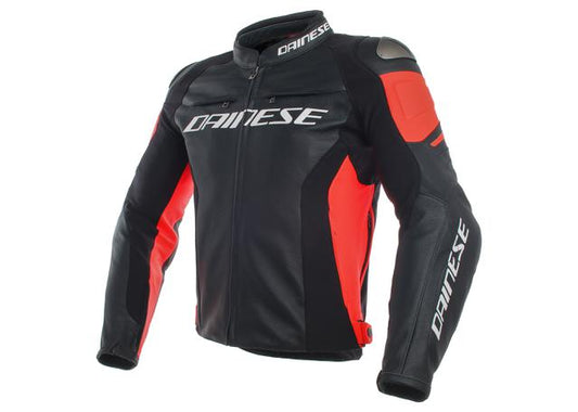 DAINESE RACING 3 LEATHER JACKET BLACK FLURO RED