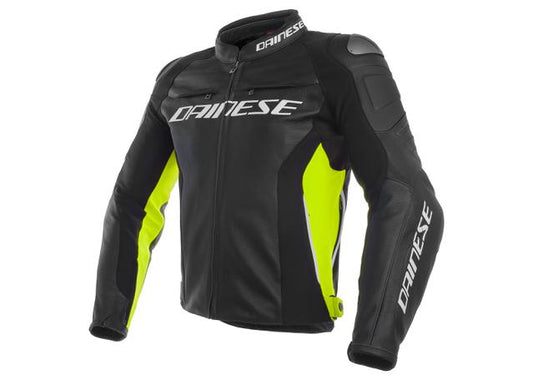 DAINESE RACING 3 LEATHER JACKET BLACK FLURO YELLOW