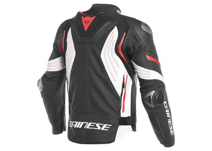 DAINESE SUPER SPEED 3 PERFORATED LEATHER JACKET BLACK WHITE FLURO RED