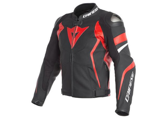 DAINESE AVRO 4 LEATHER JACKET BLACK MATT RED WHITE