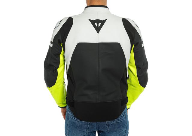 DAINESE AGILE LEATHER JACKET BLACK MATT WHITE FLURO YELLOW