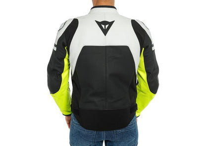 DAINESE AGILE LEATHER JACKET BLACK MATT WHITE FLURO YELLOW