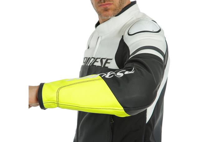 DAINESE AGILE LEATHER JACKET BLACK MATT WHITE FLURO YELLOW