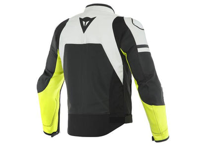 DAINESE AGILE LEATHER JACKET BLACK MATT WHITE FLURO YELLOW