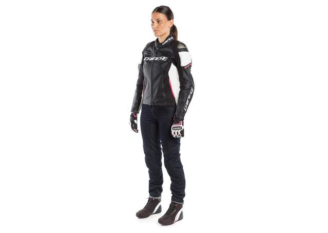 DAINESE RACING 3 LADY LEATHER JACKET BLACK WHITE FUCHSIA