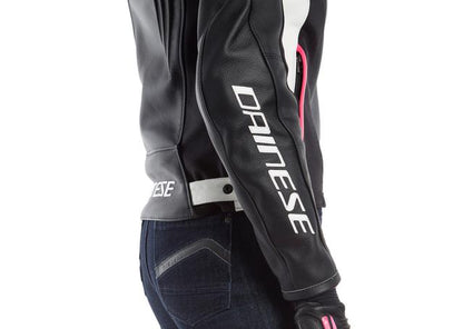 DAINESE RACING 3 LADY LEATHER JACKET BLACK WHITE FUCHSIA