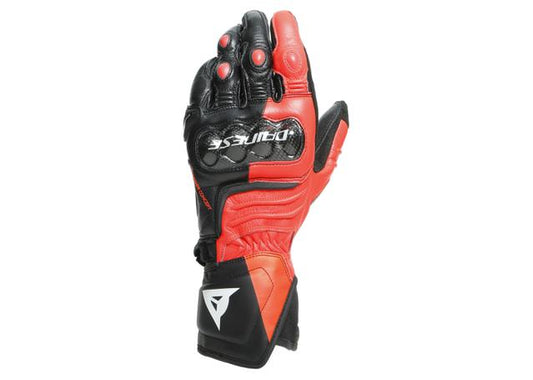 DAINESE CARBON 3 LONG GLOVES BLACK FLURO RED WHITE