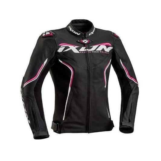 Ixon Ladies Trinity Black White Pink Leather Jacket