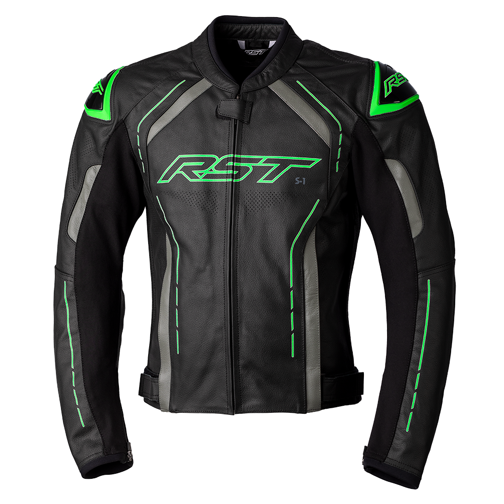 RST S-1 Black/Grey/Neon Green Leather Jacket