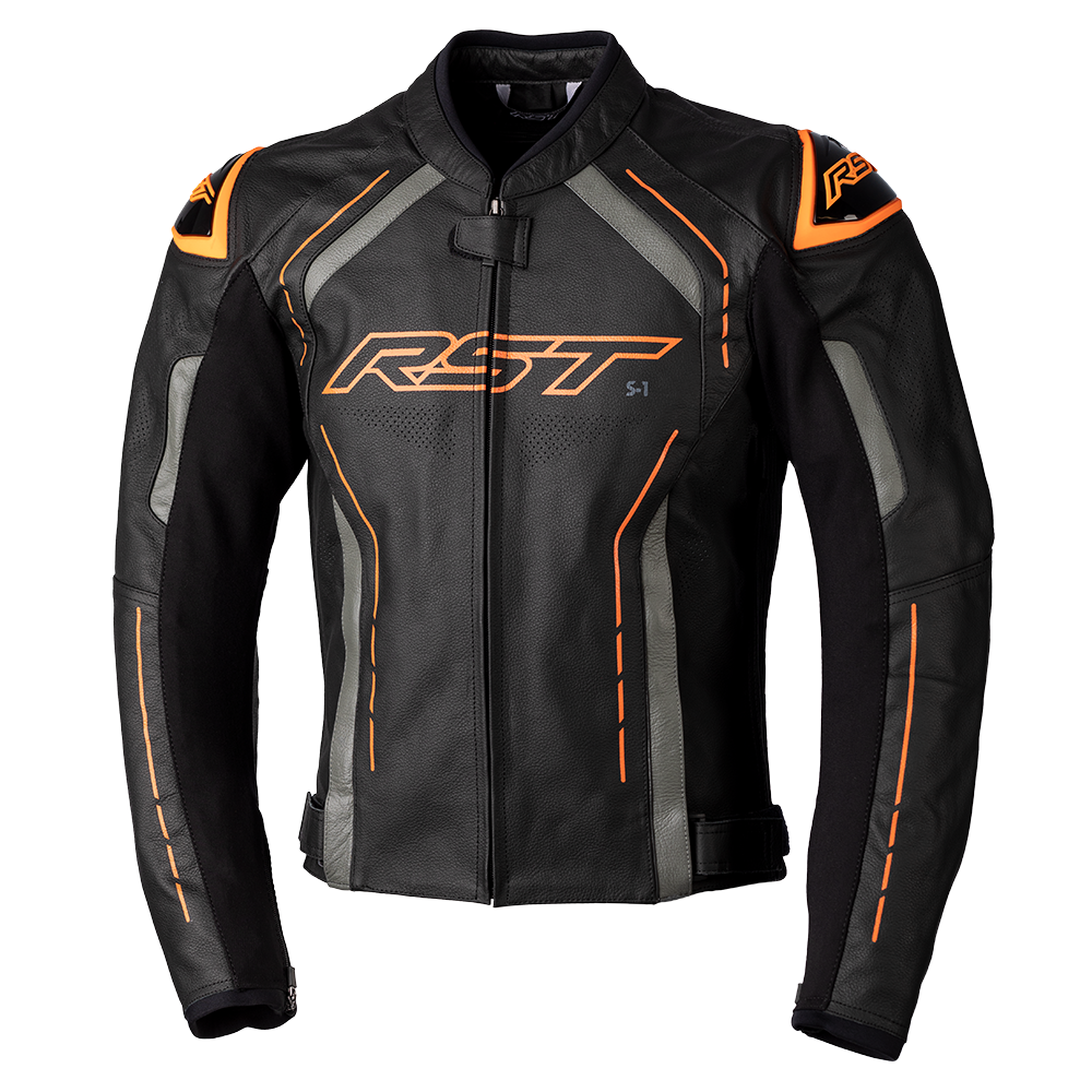 RST S-1 Black/Grey/Neon Orange Leather Jacket