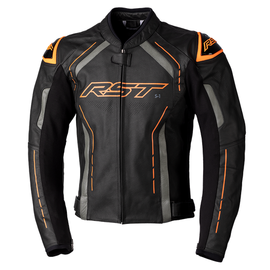 RST S-1 Black/Grey/Neon Orange Leather Jacket