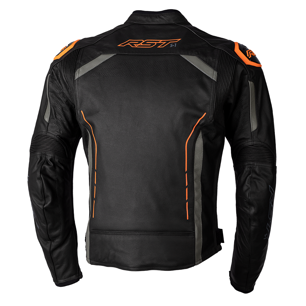 RST S-1 Black/Grey/Neon Orange Leather Jacket