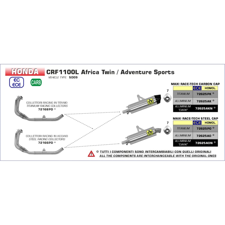 Arrow Honda CRF1100L Maxi Race-Tech Aluminium with Carbon End Cap Silencer