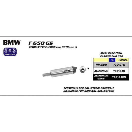 Arrow BMW F 650/800 GS Maxi Race-Tech Aluminium with Carbon End Cap Silencer