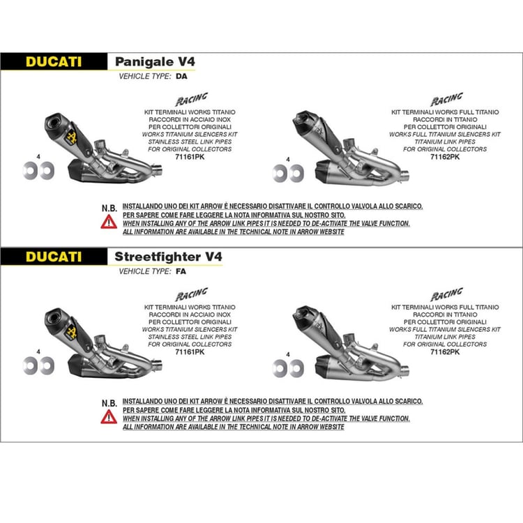 Arrow Ducati Panigle V4 18-22/Streetfighter V4 20-22 Works Titanium with Carbon End Caps Silencer and Stainless Link Pipes