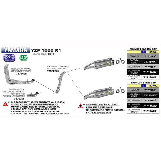 Arrow Yamaha YZF R1 Mid-Central Stainless Link Pipe