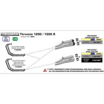 Arrow Triumph Thruxton/Speed Twin Pro-Racing Nichrom with Steel End Cap Silencer Set