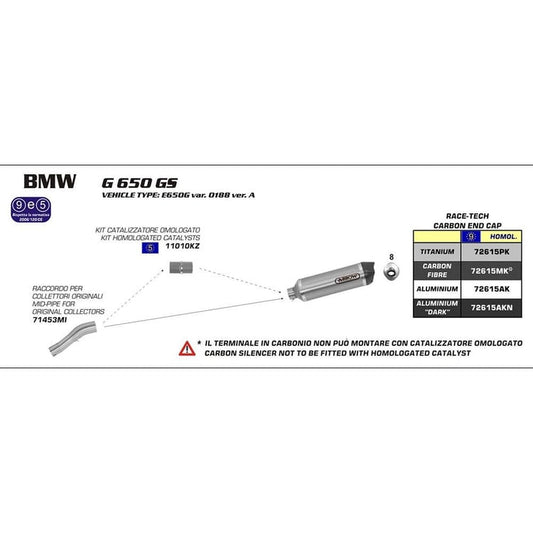 Arrow BMW G 650 GS/Sertao Race-Tech Aluminium Dark with Carbon End Cap Silencer