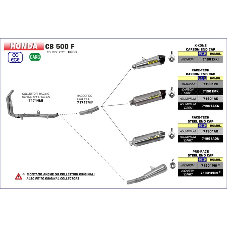 Arrow Honda CB/CBR500 Race-Tech Aluminium Silver with Carbon End Cap Silencer