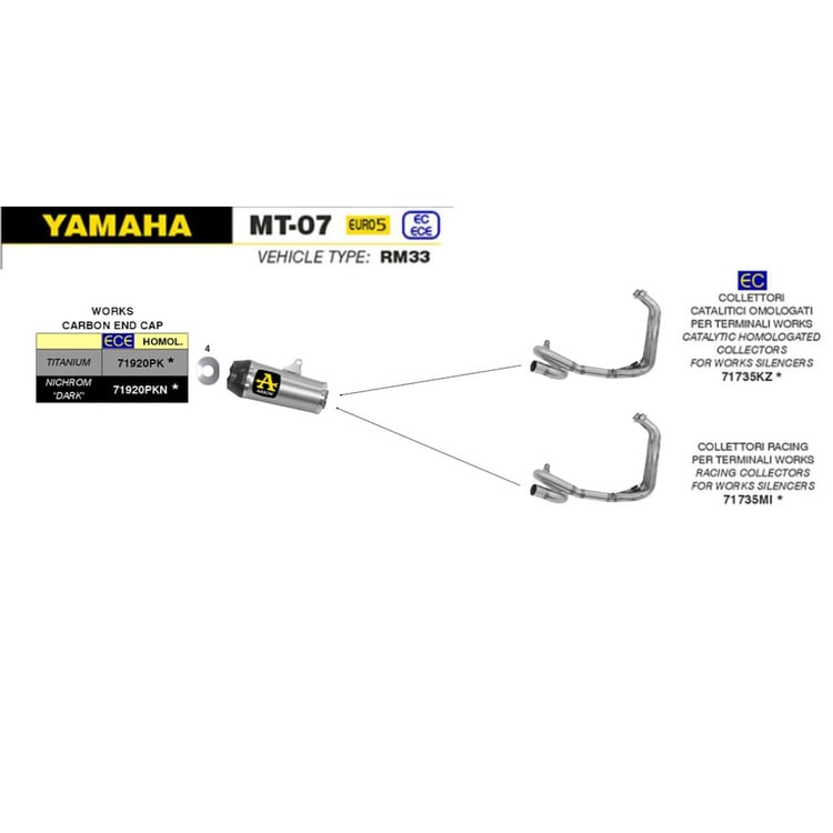 Arrow Yamaha MT-07 21-22 Nichrom Dark w/ Carbon End Cap Silencer