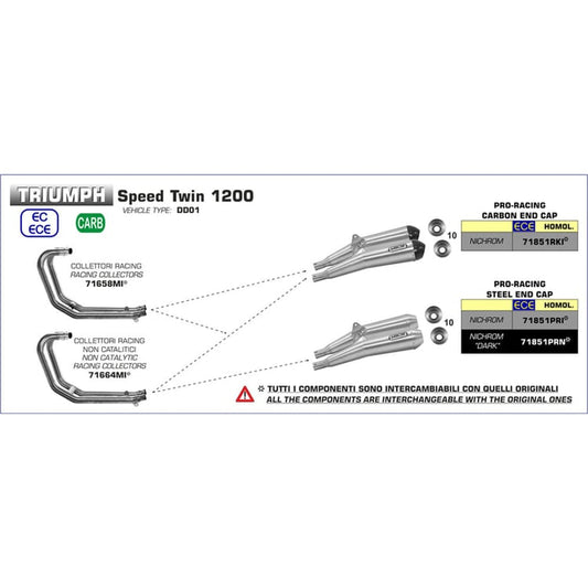 Arrow Triumph Thruxton/Speed Twin Pro-Racing Nichrom with Carbon End Cap Silencer Set