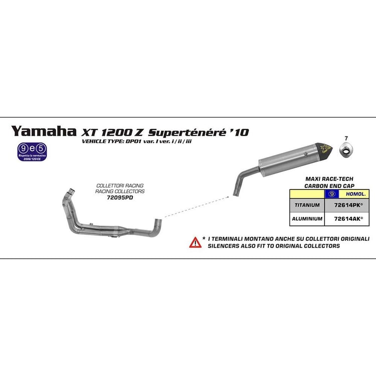 Arrow Yamaha XT1200Z Super Tenere Race-Tech Aluminium Silver with Carbon End Cap Silencer