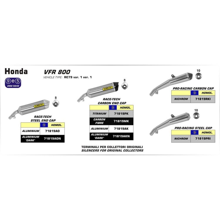 Arrow Honda VFR800 Race-Tech Titanium with Carbon End Cap Silencer