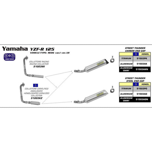 Arrow Yamaha YZF-R125 Homologated Titanium Street Thunder Slip On Collector