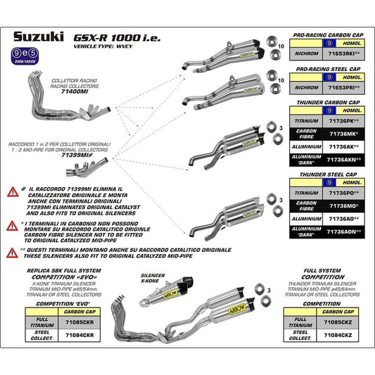 Arrow Suzuki GSX-R 1000 Thunder Aluminium Dark Left Hand+Right Hand with Carbon End Cap Slip On Exhaust