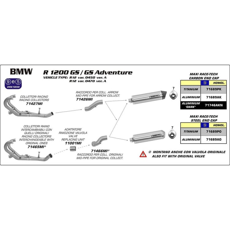 Arrow BMW R1200GS / Adventure 10-12 Maxi Race Tech Stainless Link Pipe