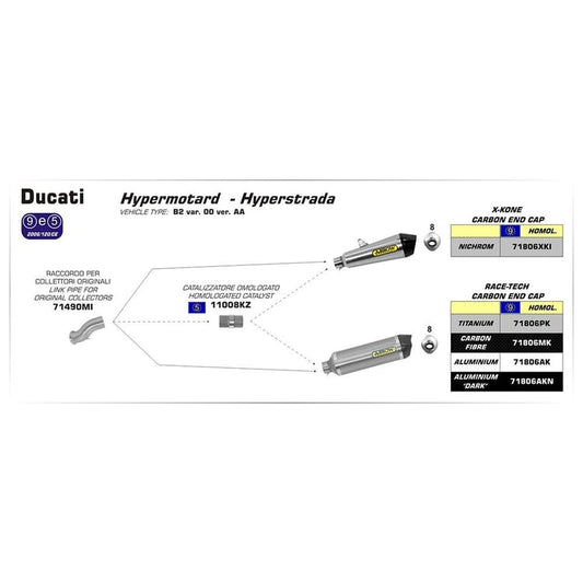 Arrow Ducati Hypermotard/Hyperstrada X-Kone Nichrom Silver with Carbon End Cap Silencer