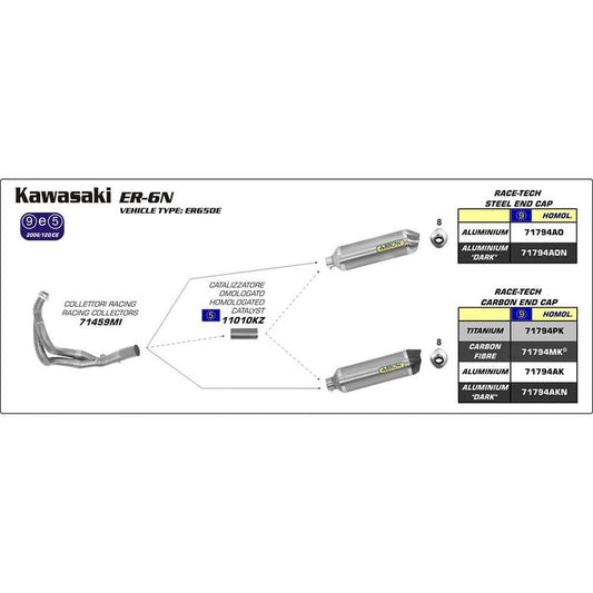 Arrow Kawasaki ER-6N/F/Versys 650 Race-Tech Aluminium Silver with Carbon End Cap Silencer