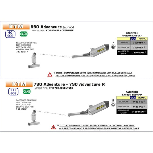Arrow KTM Adv 790 19-20/890 2021 Race Tech Aluminium Dark w/ Carbon End Cap Silencer
