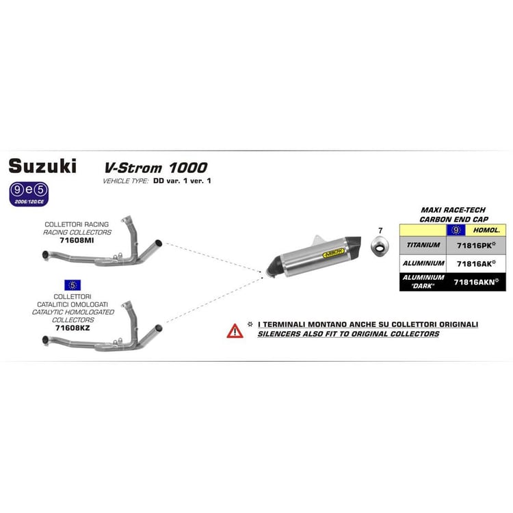 Arrow Suzuki DL1000/1050 Maxi Race-Tech Aluminium Dark with Carbon End Cap Silencer