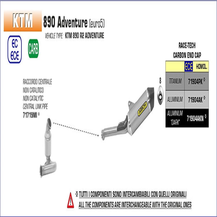 Arrow KTM 790/890 Adventure Race-Tech Aluminium Silver with Carbon End Cap Silencer