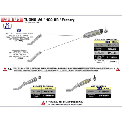 Arrow Aprilia Tuono V4 1100 Stainless Racing Non-Cat Link Pipe