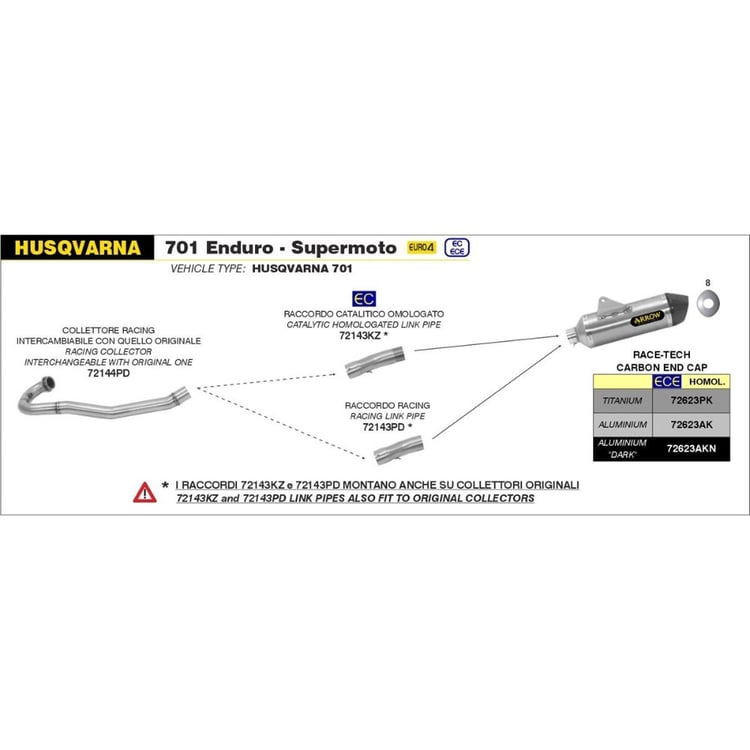 Arrow Husqvarna 701 Enduro/Supermoto Racing Stainless Link Pipe