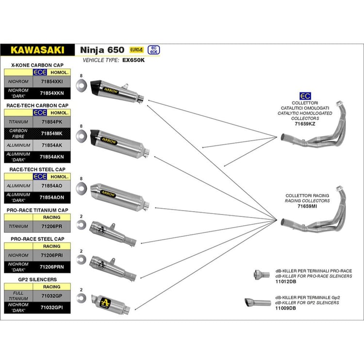 Arrow Kawasaki 650 17-20 Race-Tech Titanium with Carbon End Cap Silencer Exhaust