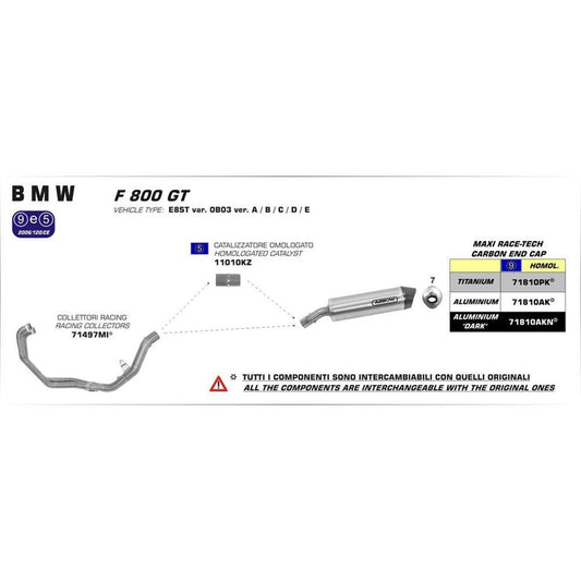 Arrow BMW F800GT Maxi Race-Tech Aluminium Silver with Carbon End Cap Silencer