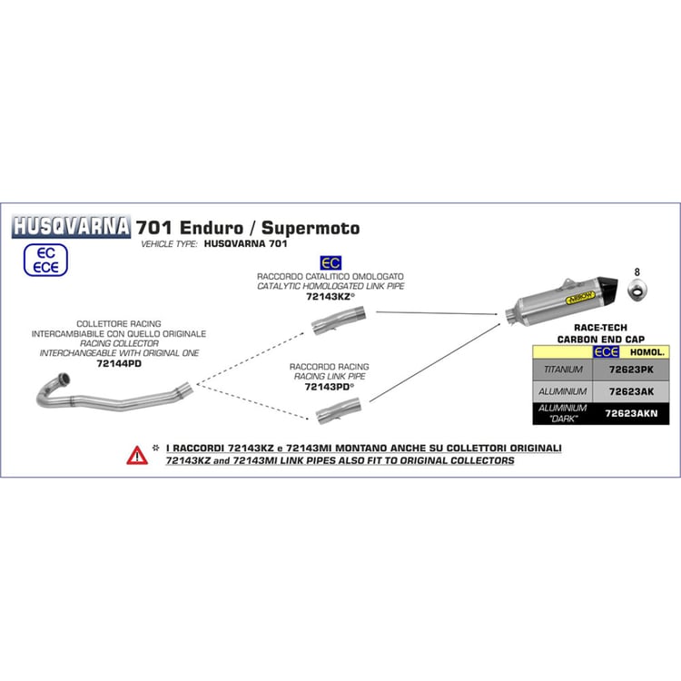 Arrow Husqvarna 701 Enduro/Supermoto Race-Tech Aluminium Dark with Carbon End Cap Silencer