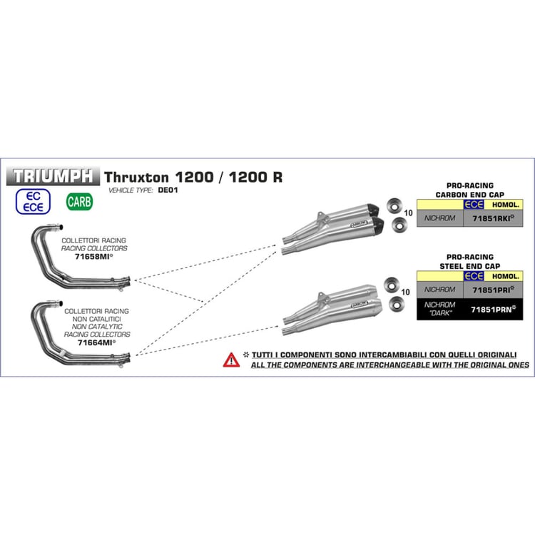 Arrow Triumph Thruxton/Speed Twin Pro-Racing Nichrom Dark with Steel End Cap Silencer Set